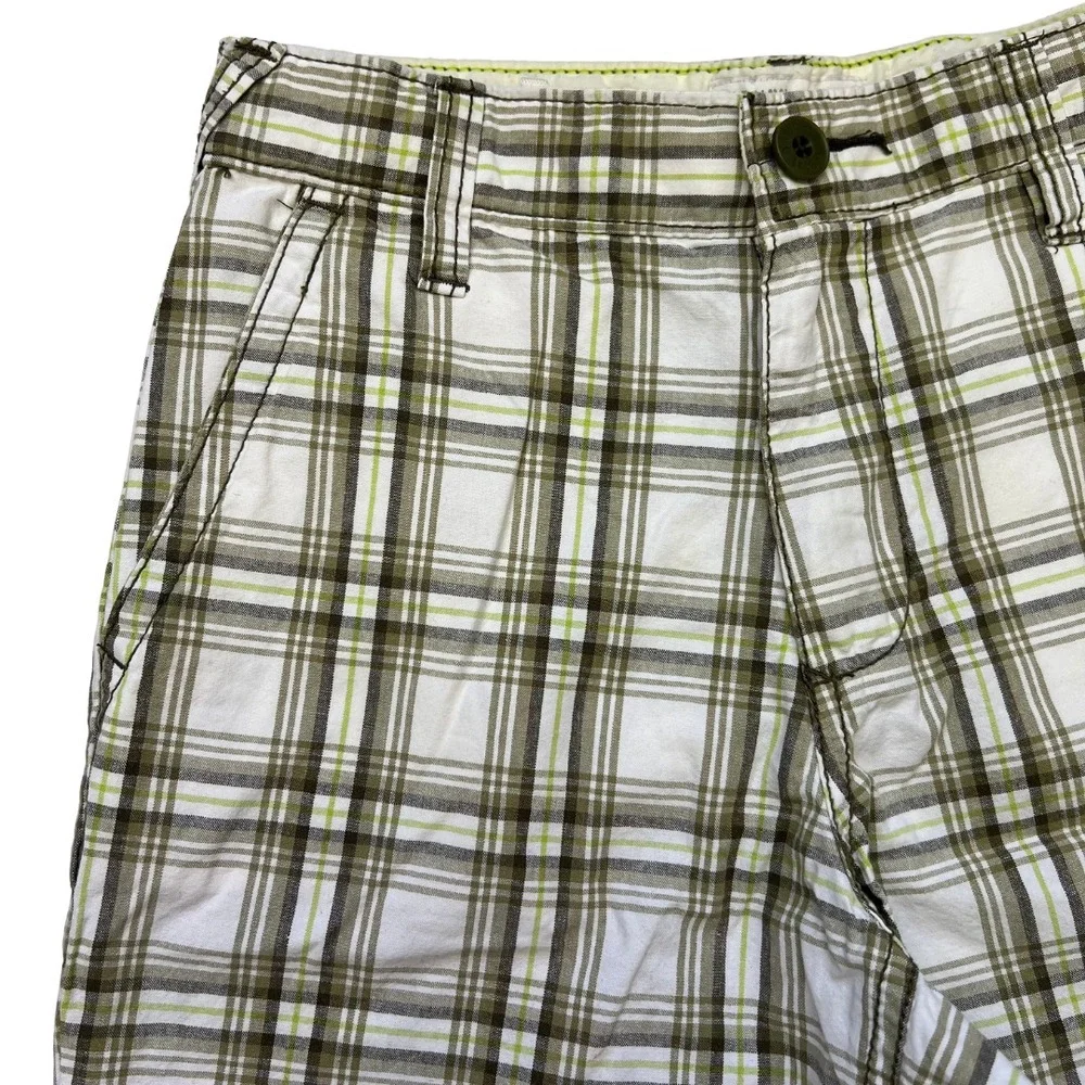 Old Navy Boy's Knee Length Green Plaid Bermuda Shorts Adjustable Waist‎ Sz 8